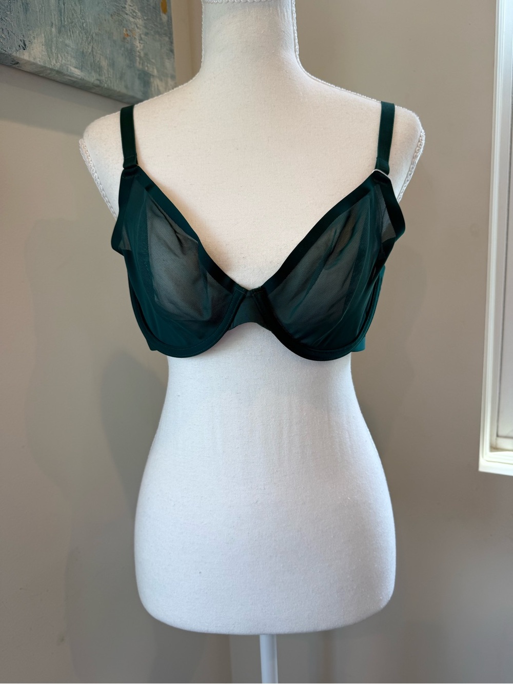CUUP Plunge Sheer Underwire Bra in Emerald Green Size 36B